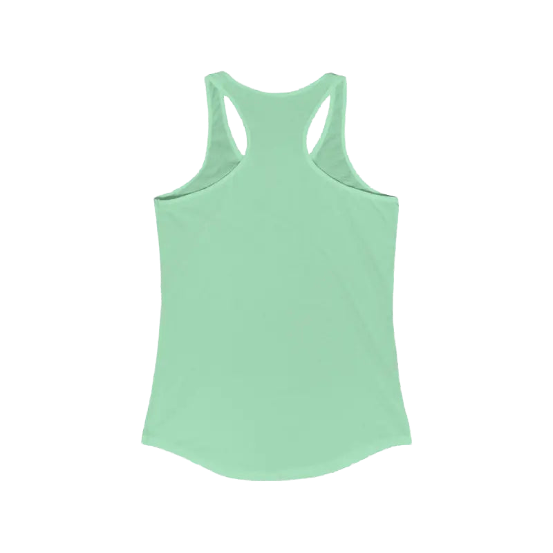 A mint green tank top is shown against a black background.