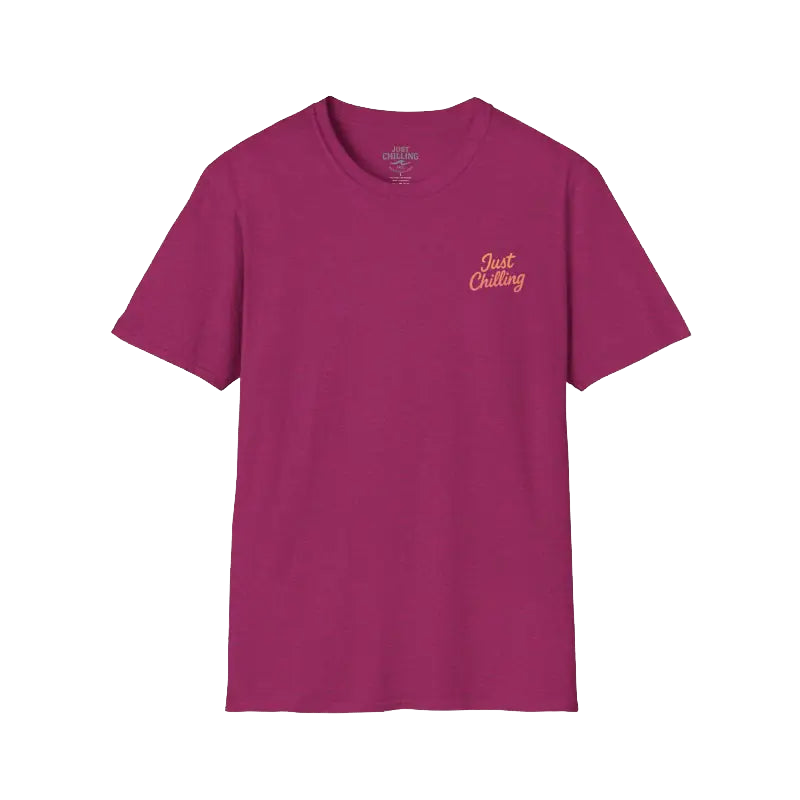 A red t-shirt with a small embroidered logo on the left side.