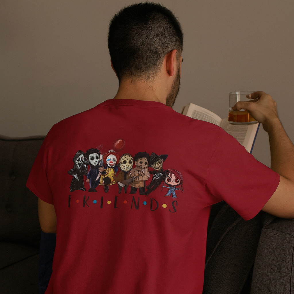 Creepy Friends Chibi Horror Tee – Funny Halloween Cartoon Villains T-Shirt, Unisex, Made in the USA