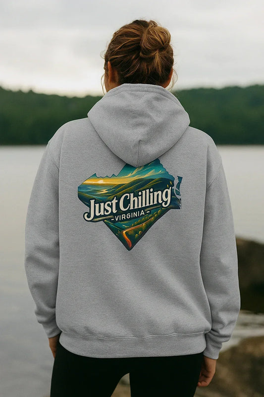 Virginia Scenic Hoodie - Retro Mountain Pullover With Cozy Pouch Pocket - Just Chilling Inc.