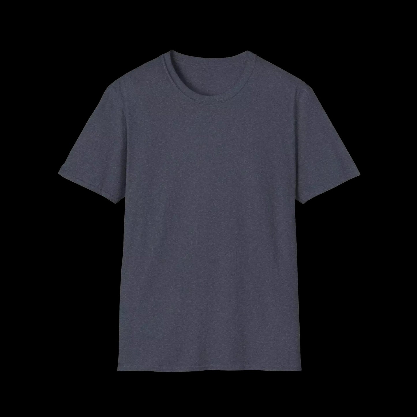 A plain gray t-shirt against a black background.