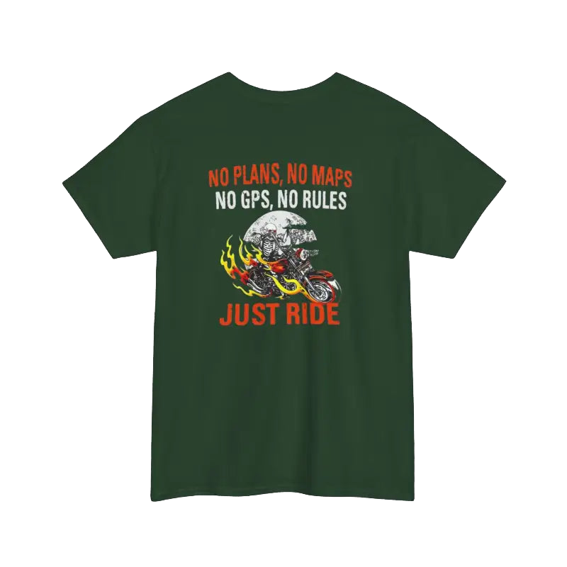 The image is a green t-shirt with a graphic design and text printed on it.