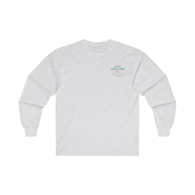 A white long-sleeved shirt with a logo on the left side.