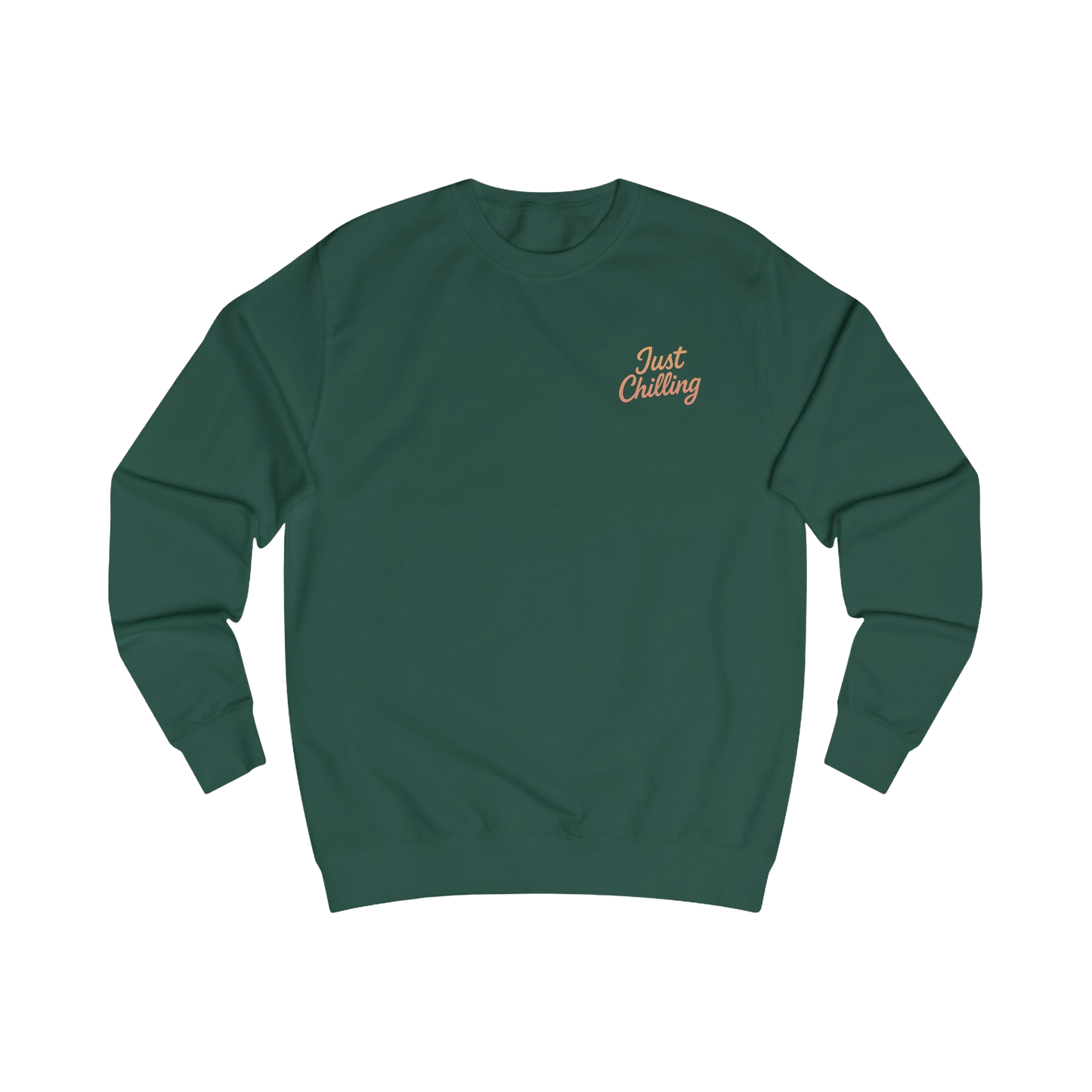 A green long-sleeved sweater with a small embroidered logo on the left side.