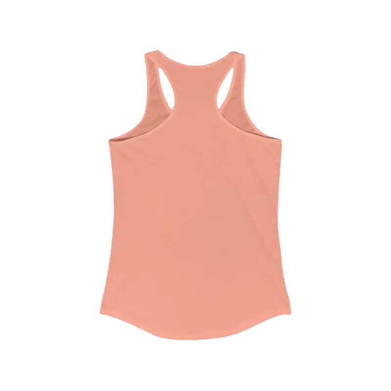 A peach-colored tank top is shown against a black background.