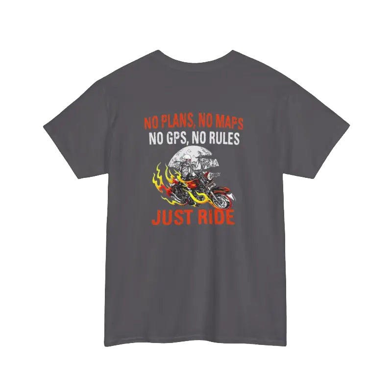 The image is a gray t-shirt with a graphic design and text printed on it.