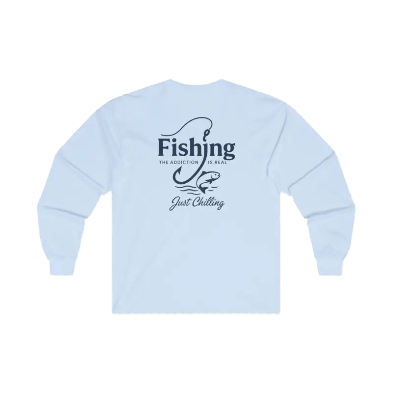 A white long-sleeved t-shirt with a graphic design on the back.