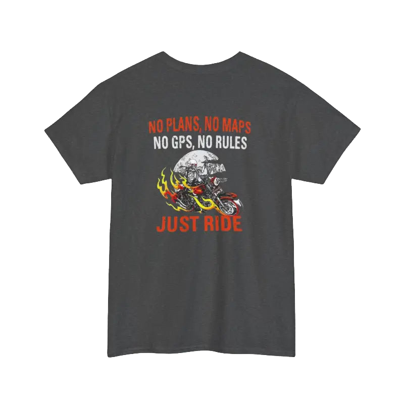 The image is a gray t-shirt with a graphic design and text printed on it.