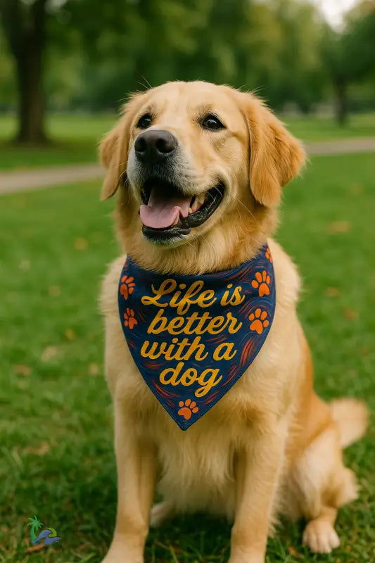 Cute Clip-on Pet Bandana - ’Life is Better with a Dog’ - Pets