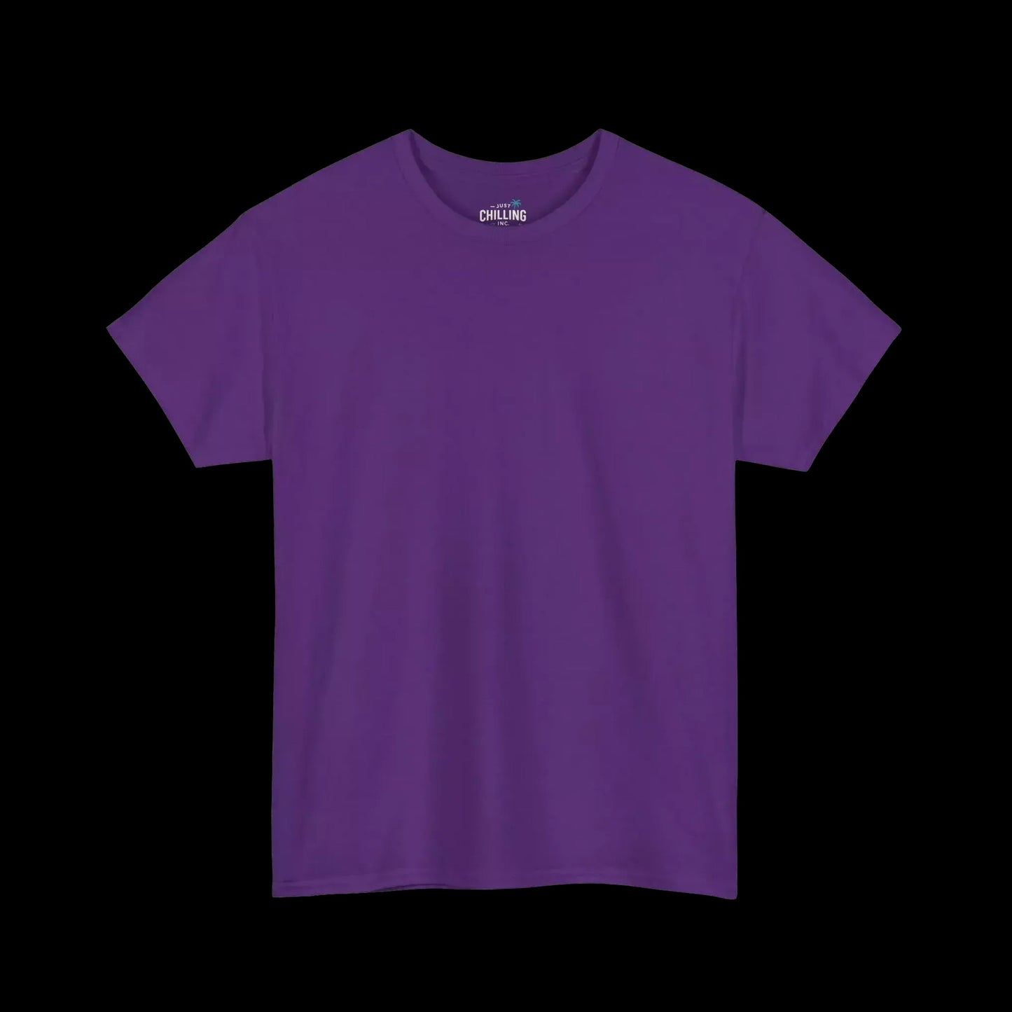 A plain, solid purple t-shirt against a black background.