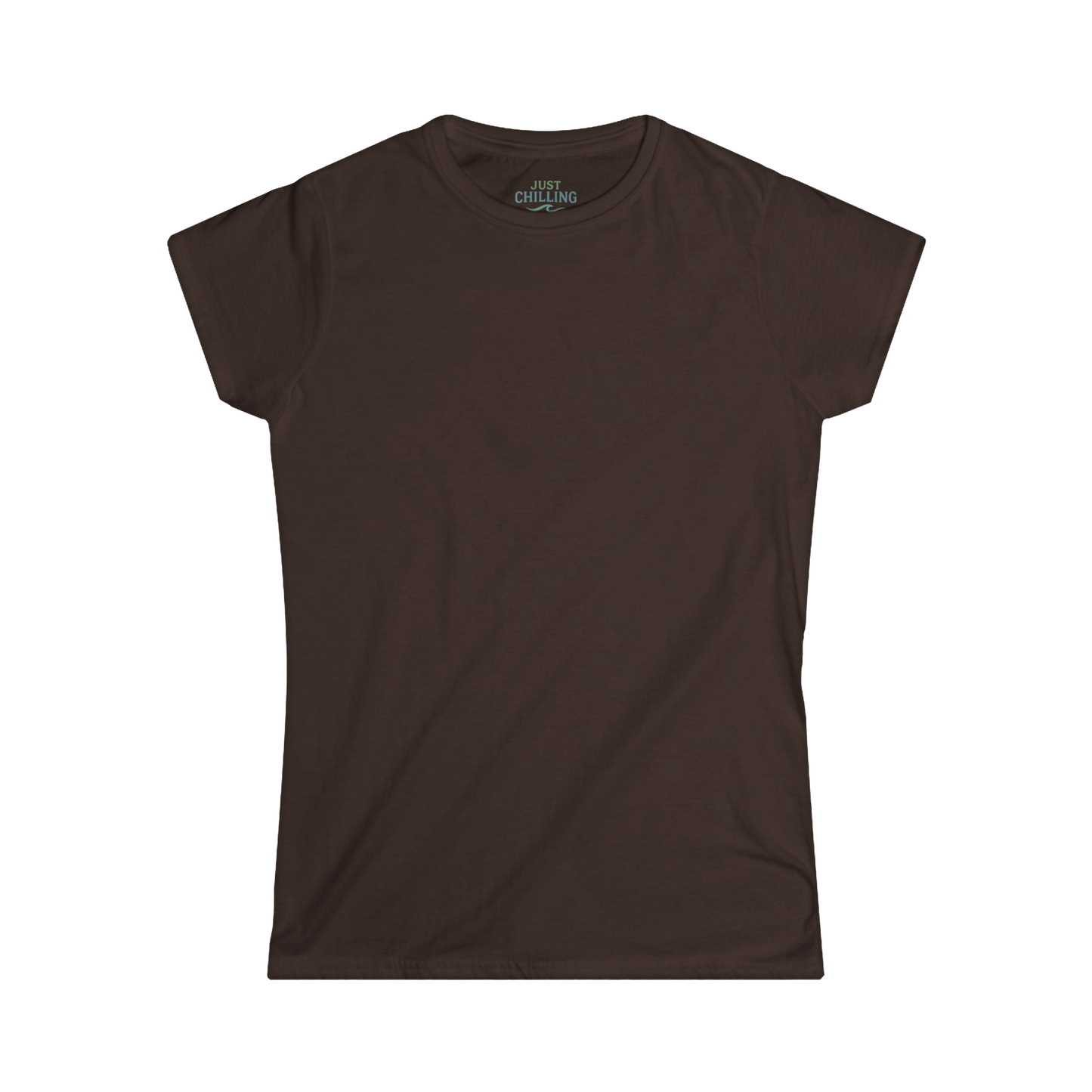 A plain brown t-shirt is shown against a black background.