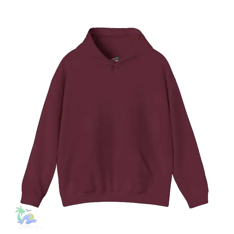 A maroon hoodie with a simple collar and front pocket.