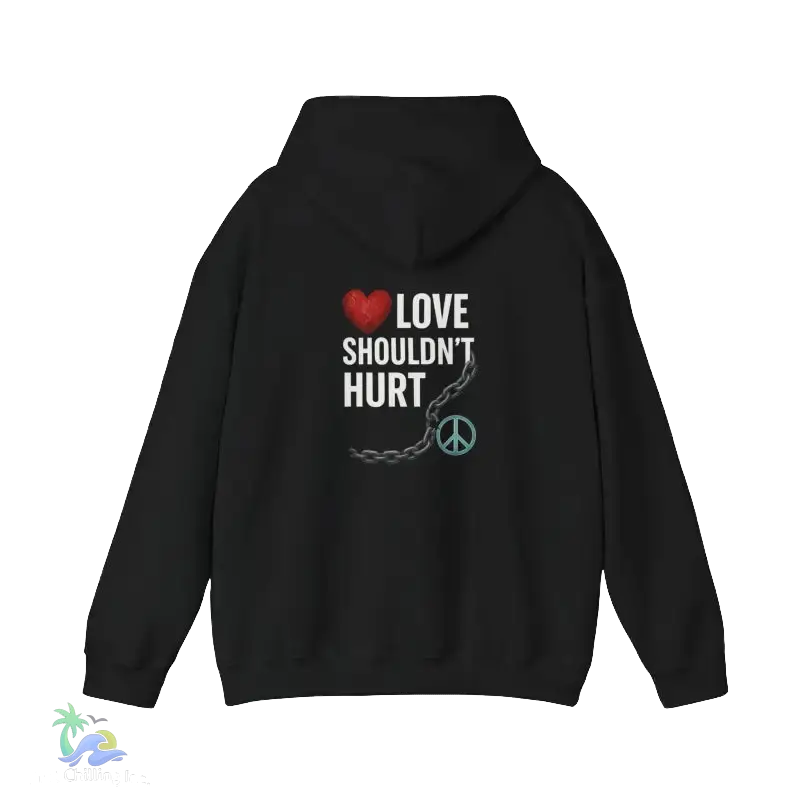 A black hoodie with a graphic design on the back.