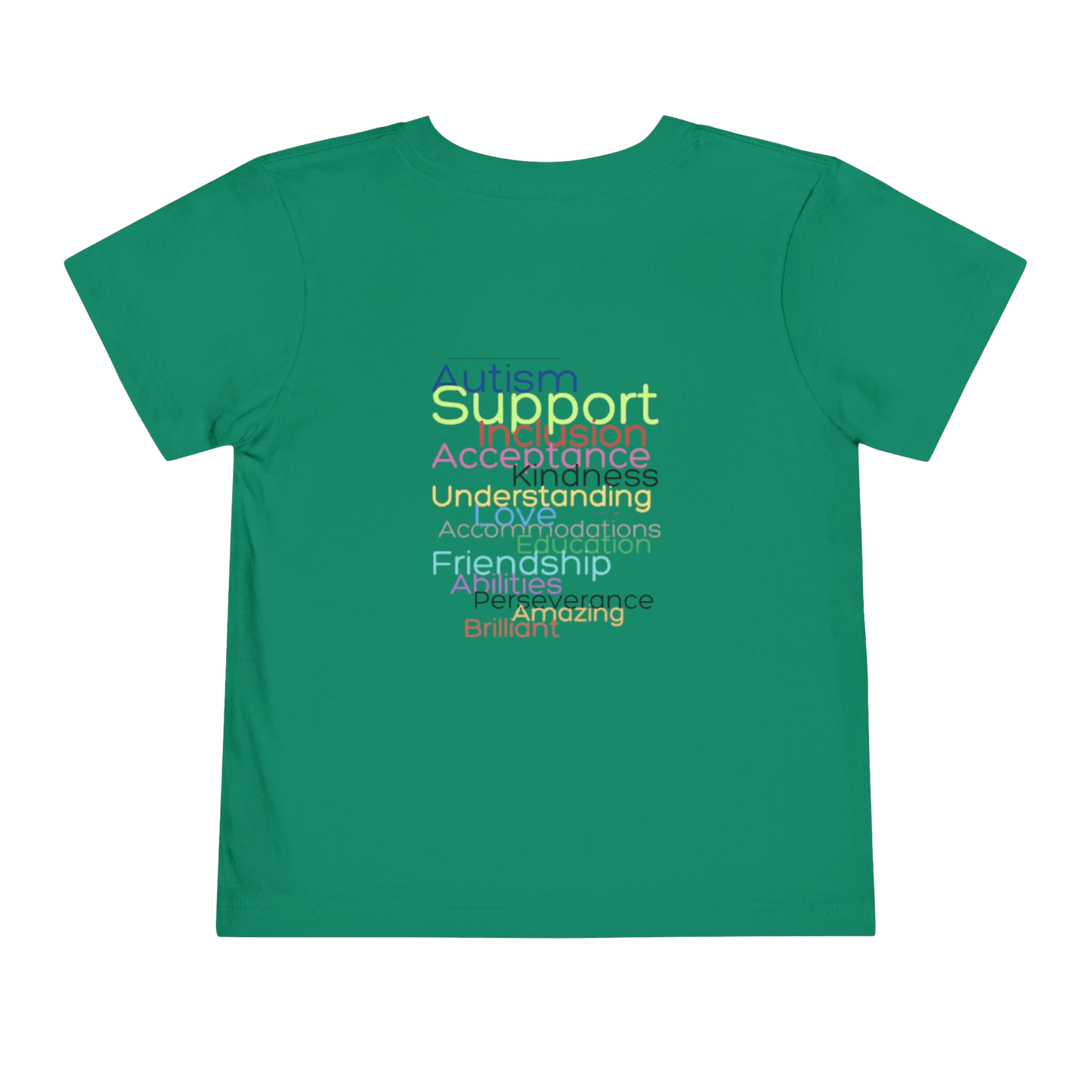 The image is a green t-shirt with text printed on it.