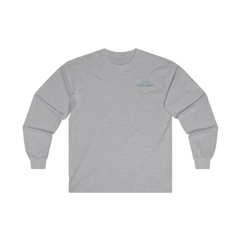 A gray long-sleeved shirt with a small logo on the left side of the chest.