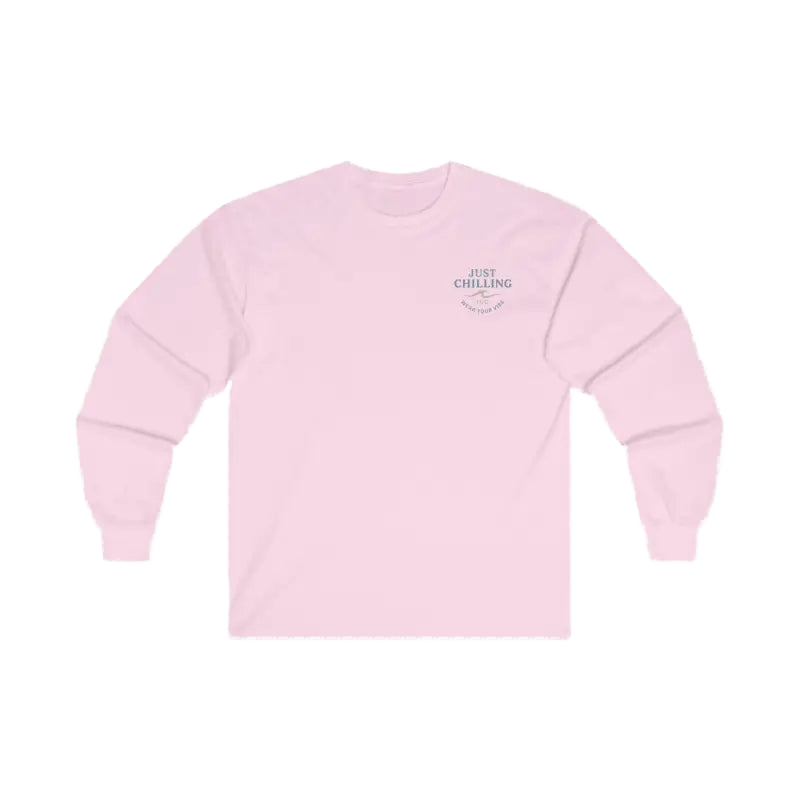 A pink long-sleeved shirt with a small logo on the left side.