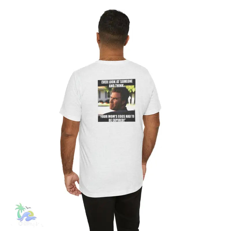 White t-shirt with meme.