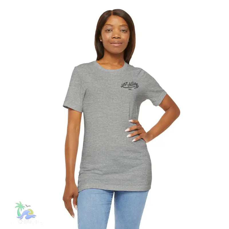 Gray t-shirt.