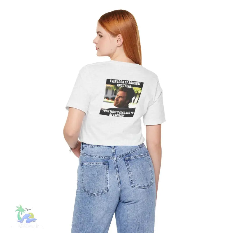 White crop top with meme.