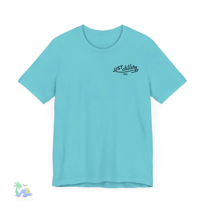 Aqua t-shirt with logo.