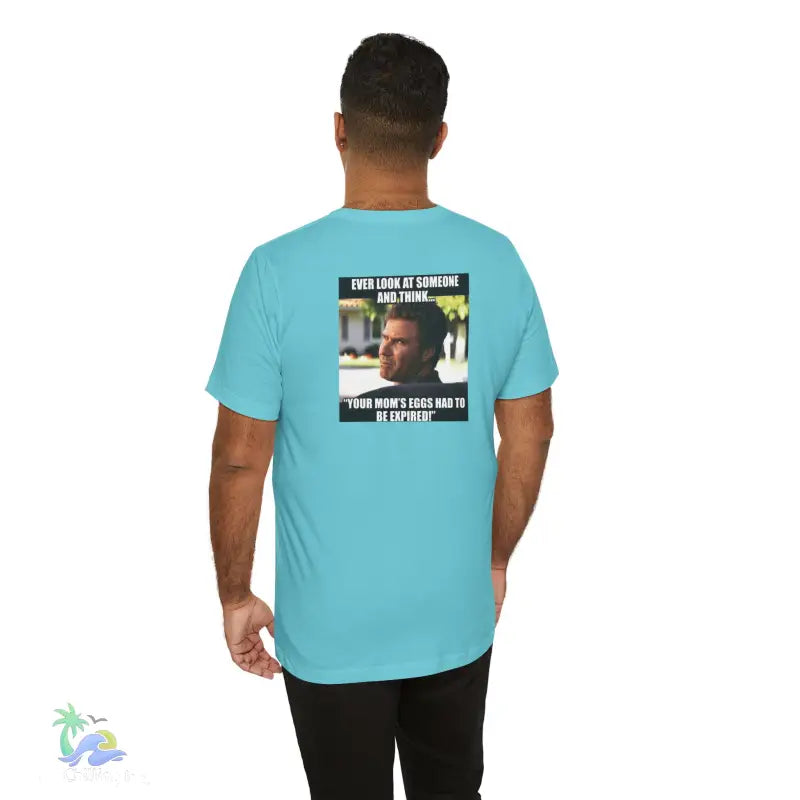 Light blue t-shirt with meme.