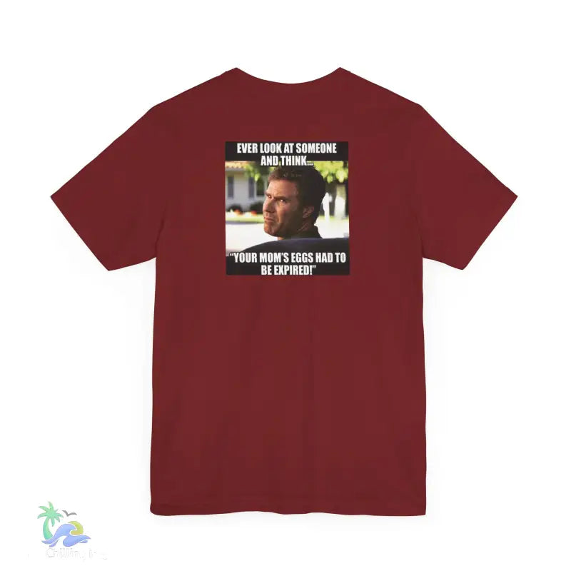 Maroon t-shirt with meme.