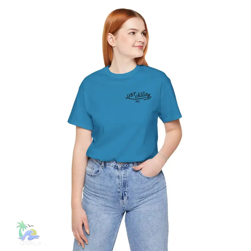 Blue t-shirt with logo.