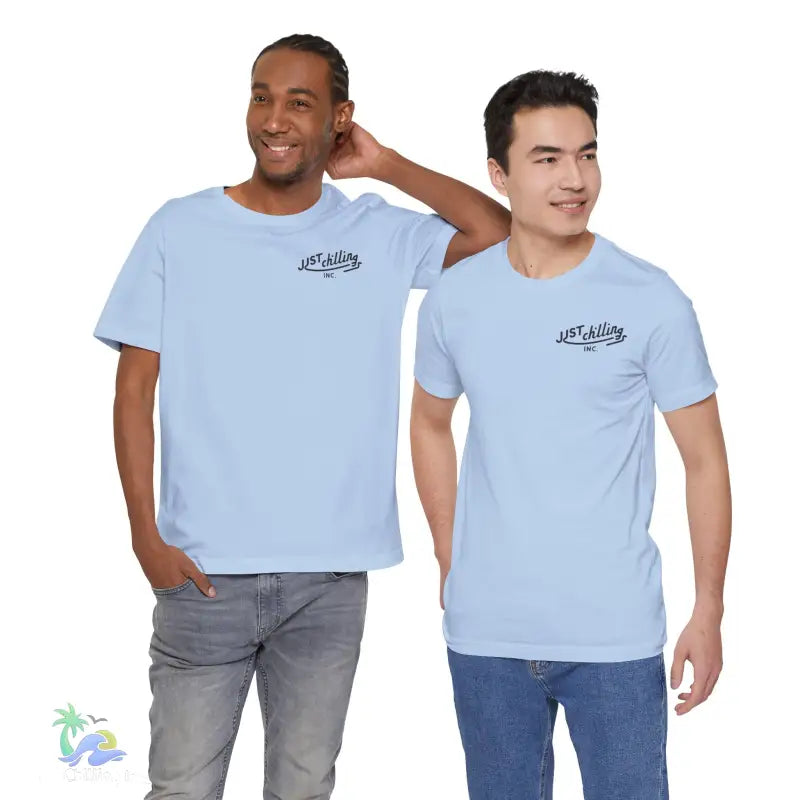 Two light blue t-shirts.