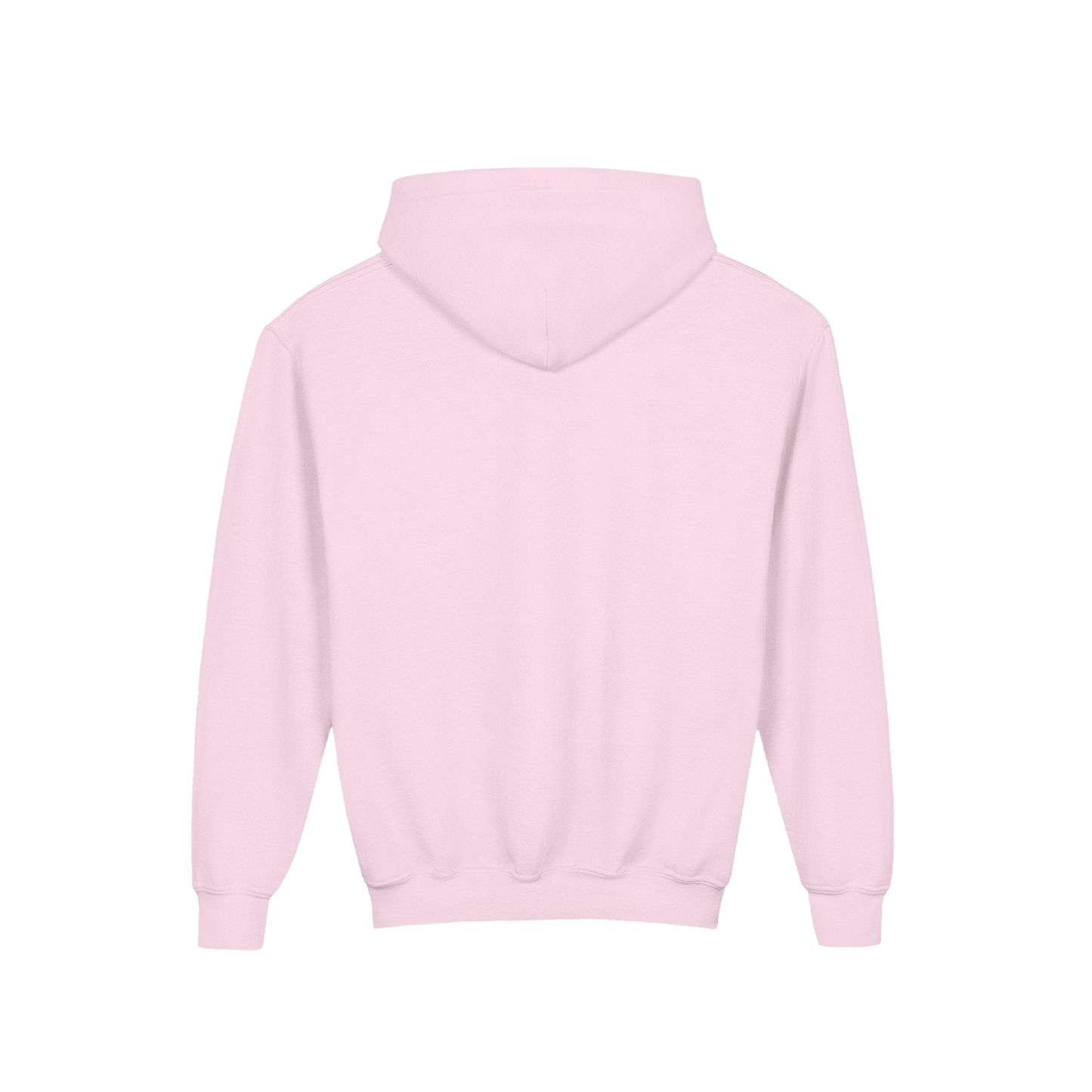 A plain, light pink hoodie with a simple design.