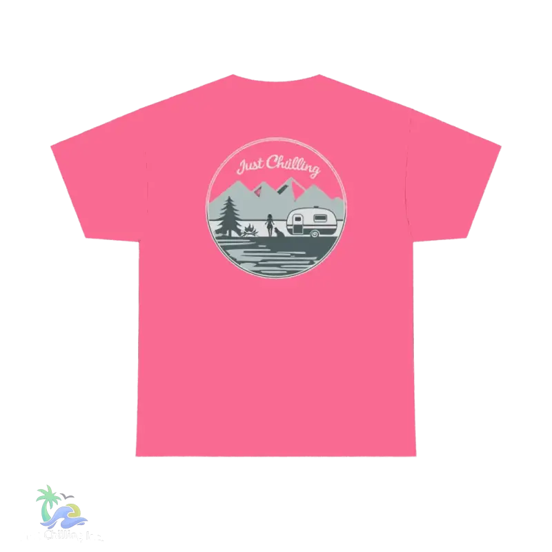 A girl her dog and her camper t-shirt 👕 - Safety Pink / S - T-Shirt
