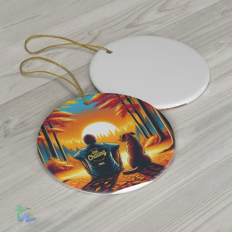 Ceramic Sunset Ornament - Perfect Gift for the Man and His Best Friend - 4 Shapes Available - Circle / One Size - Home