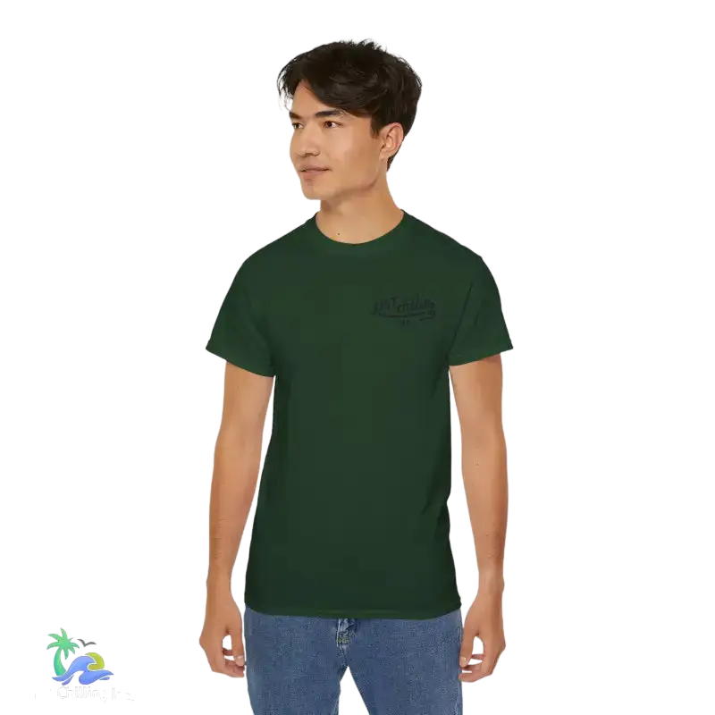 Dark green t-shirt.