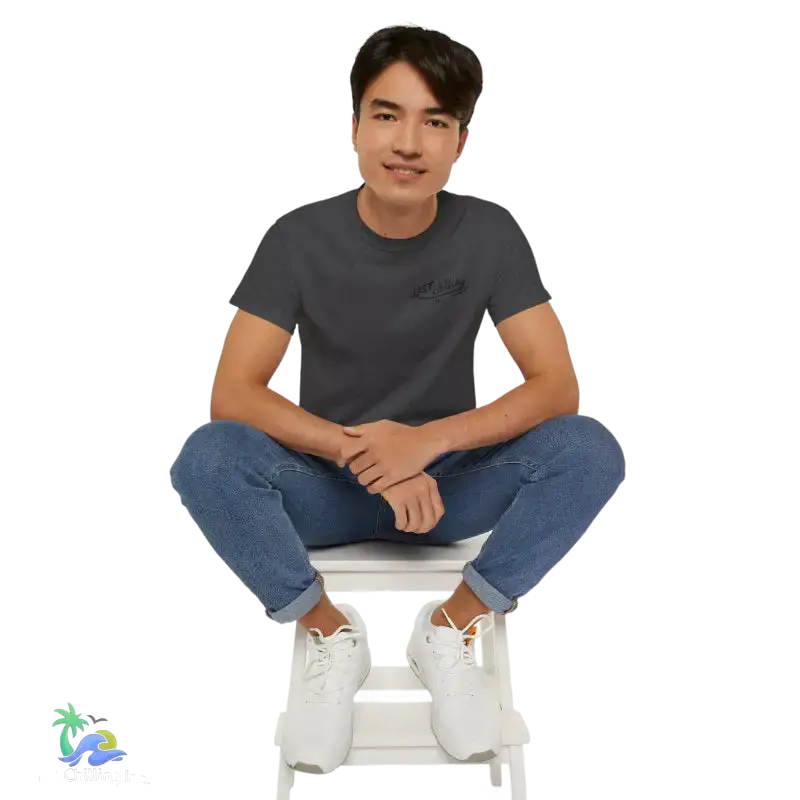 Man in gray t-shirt and jeans.