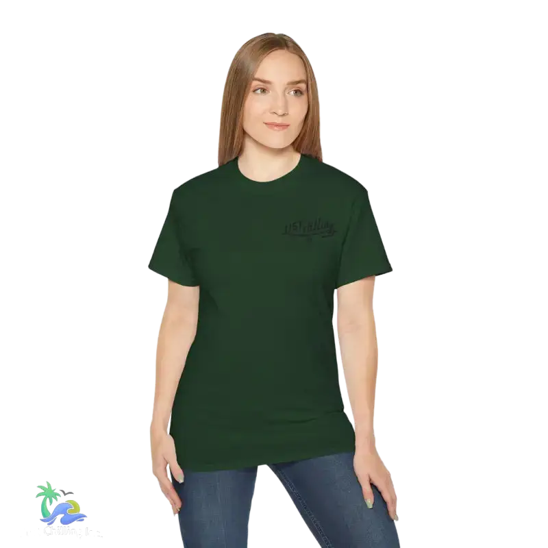 Dark green t-shirt.