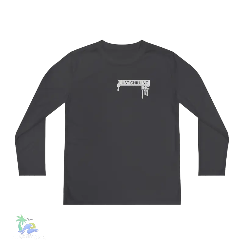 a black long - sleeved shirt with a white paint driping down the side