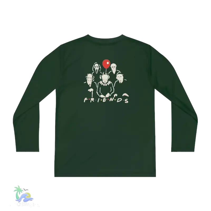 a green long sleeve shirt with the words friends on it