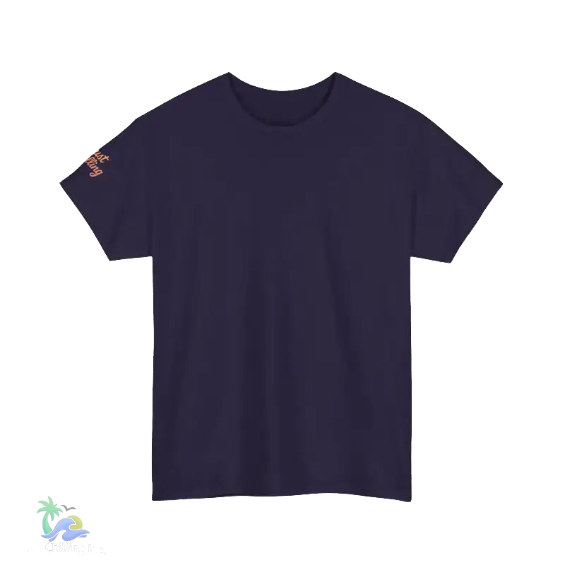 A plain, dark purple t-shirt is shown against a black background.