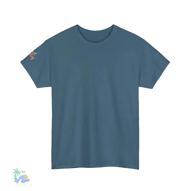 A plain, light blue t-shirt is shown against a black background.