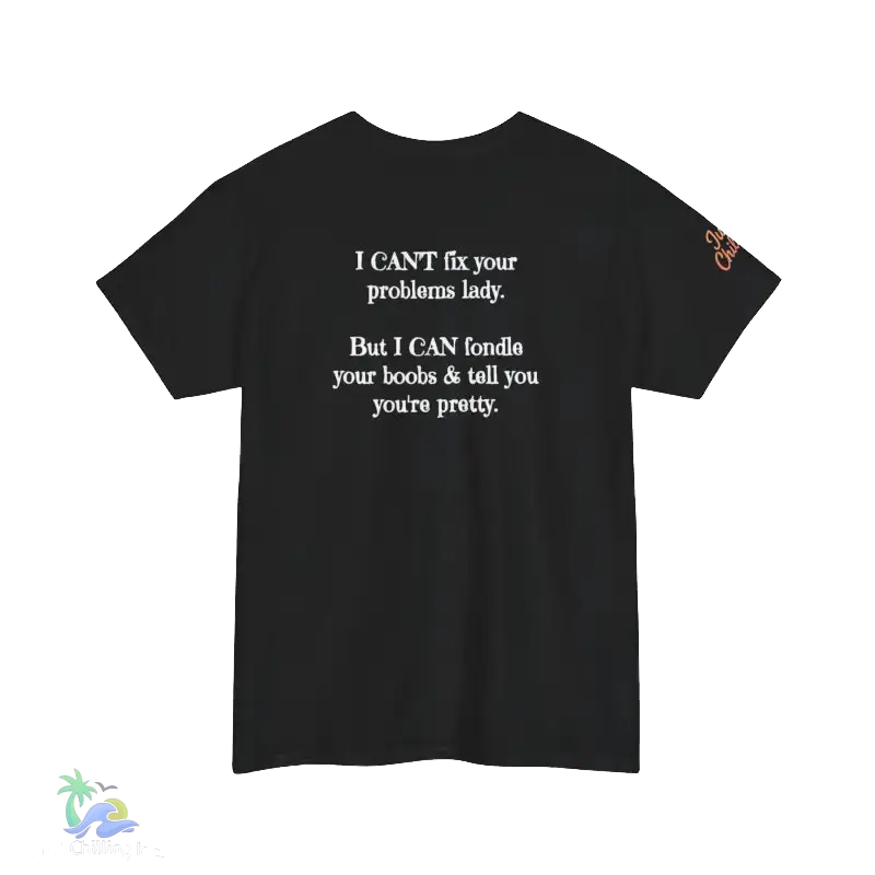 The image is a black t-shirt with white text on it.