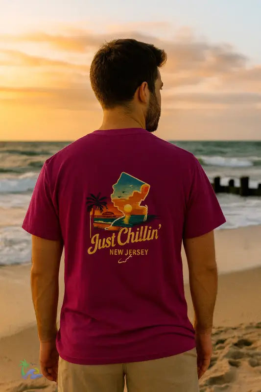 Just Chillin’ “Chill Vibes” Unisex Summer Tee – New Jersey Sunset Graphic T Shirt