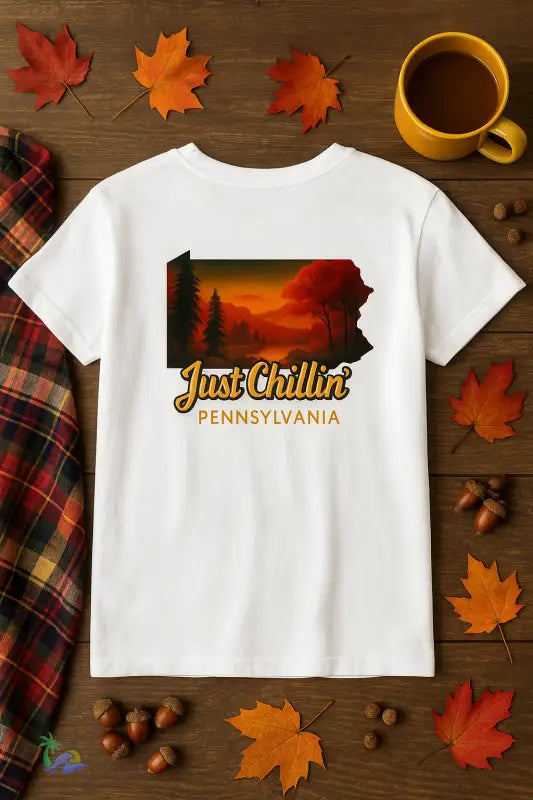 Just Chillin’ Pennsylvania Tee – Autumn Vibes Unisex Graphic T Shirt for Nature Lovers T Shirt