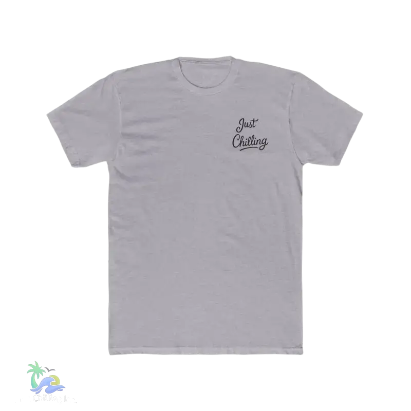 Gray t-shirt with text.