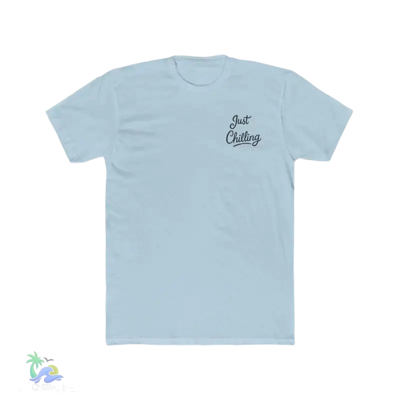 Light blue t-shirt.