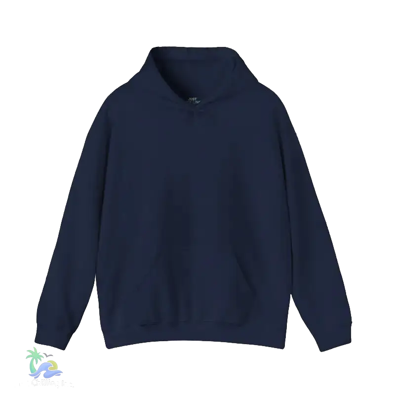 A navy blue hoodie with a drawstring hood and front pocket.