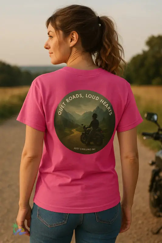 Motorcycle Tshirt- Express Yourself _ Quiet Road-Load Hearts - Heliconia / S - T-Shirt