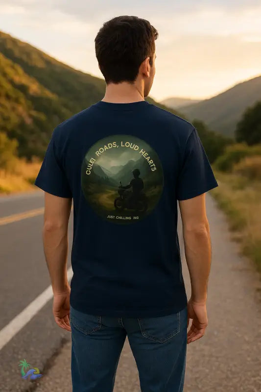 Motorcycle Tshirt- Express Yourself _ Quiet Road-Load Hearts - Navy / S - T-Shirt