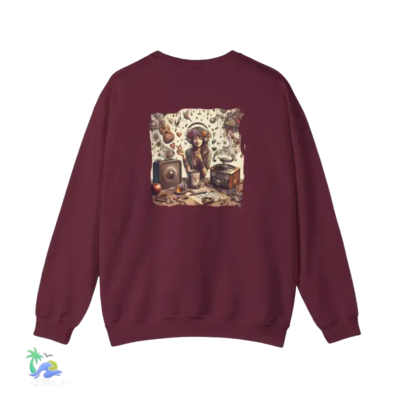 music is happiness- Lightweight Crewneck Sweatshirt - S / Maroon - Sweatshirt
