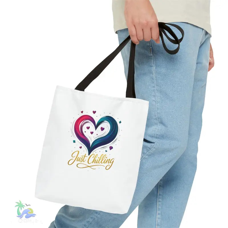 Neon Swirl‑Heart “Just Chilling” Tote Bag – All‑Over Print (3 Sizes) - Bags