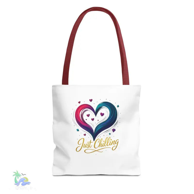 Neon Swirl‑Heart “Just Chilling” Tote Bag – All‑Over Print (3 Sizes) - 13’’ × 13’’ / Red - Bags