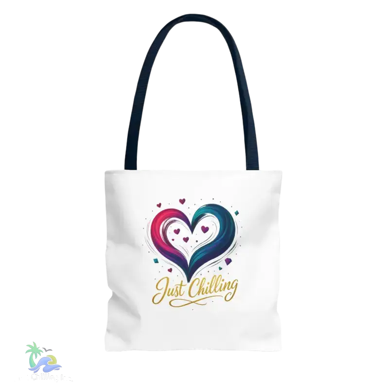 Neon Swirl‑Heart “Just Chilling” Tote Bag – All‑Over Print (3 Sizes) - 13’’ × 13’’ / Navy - Bags
